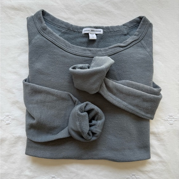 James Perse Gray Supima Cotton Terrycloth Raglan Sleeve Pullover Sweatshirt - Picture 1 of 8